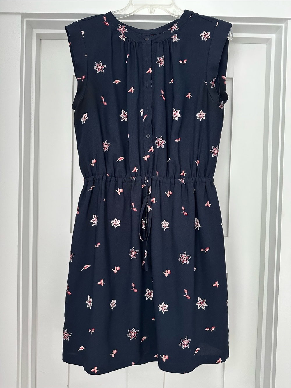 LOFT Navy Dress with Pink Floral Print